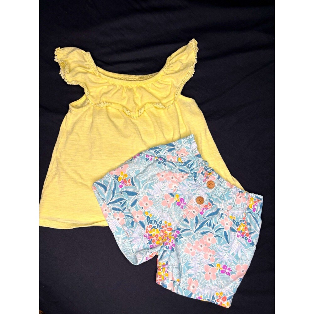 Old Navy OshKosh B'gosh Girls Size 5 2pc Yellow Ruffle Top Floral Shorts